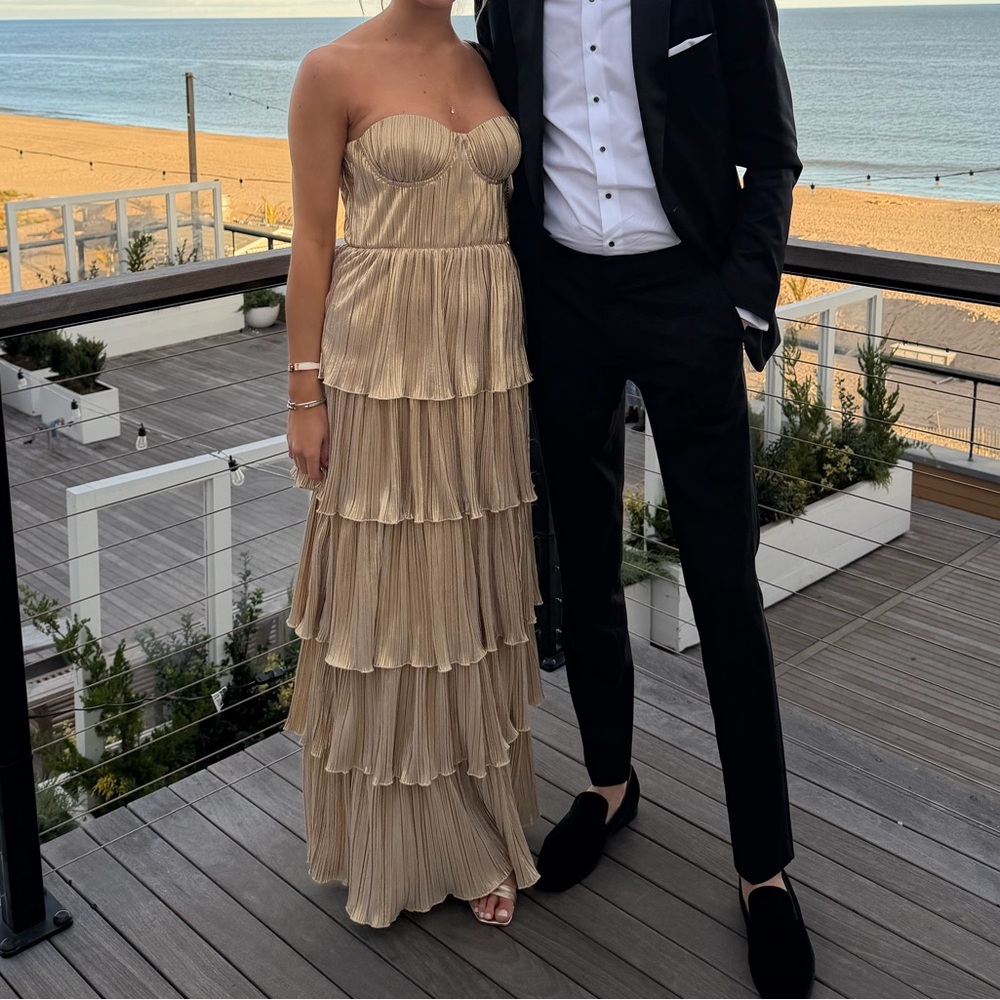 Lovers + Friends Strapless Tiered Maxi Dress in Gold - Picture 5 of 6